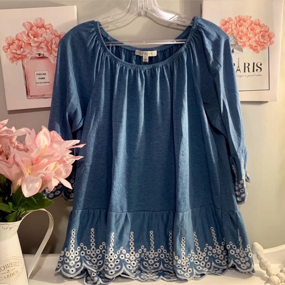 Fever Denim Blue Top with White Detailing